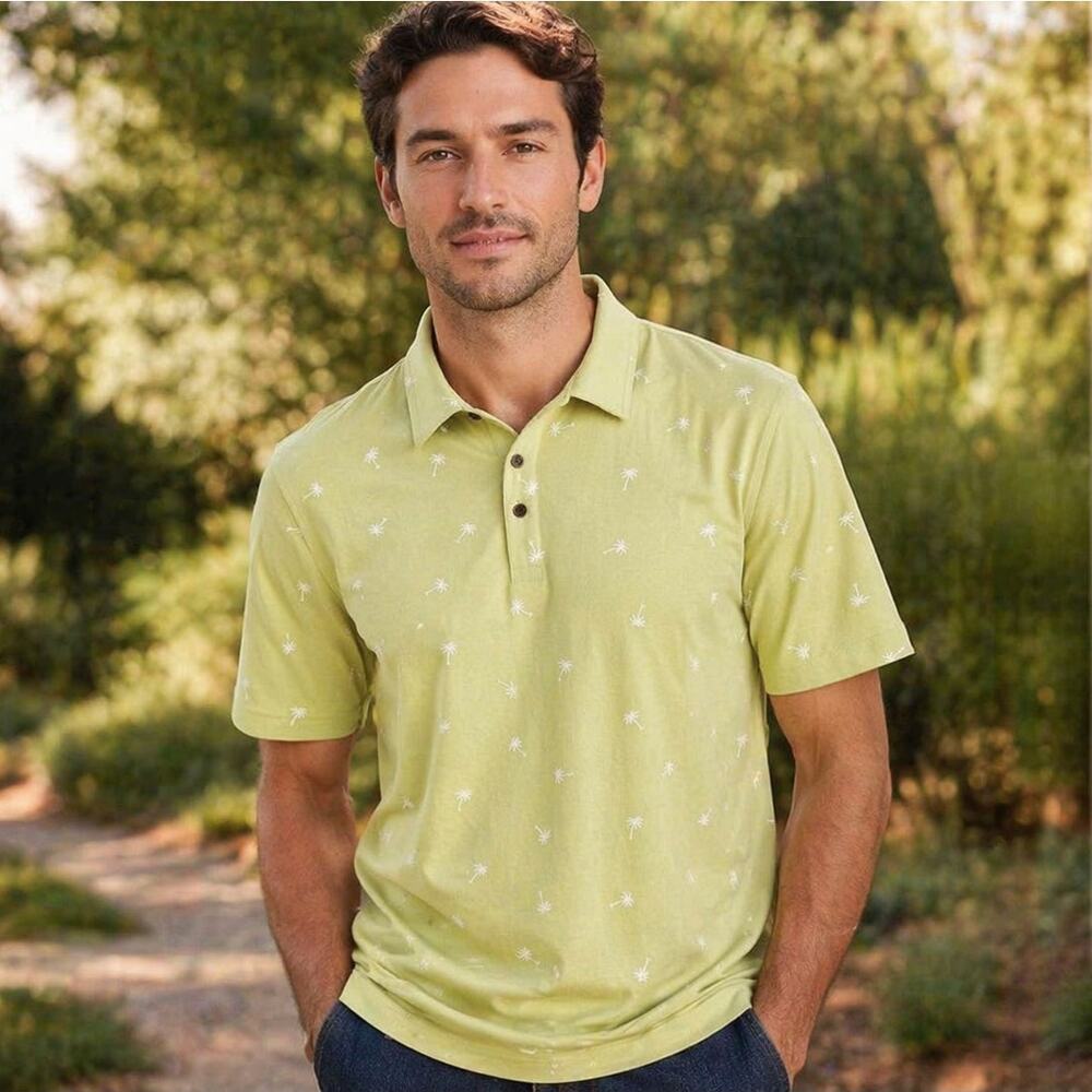 George Mens Palm Tree Polo Shirt Small 34/36 Honeydew Green Golf NWT